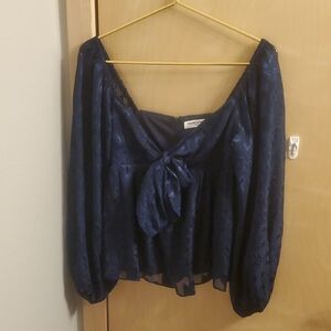 Amanda Uprichard Elegant Navy Blue Women's Top Size S translucent Sleeves